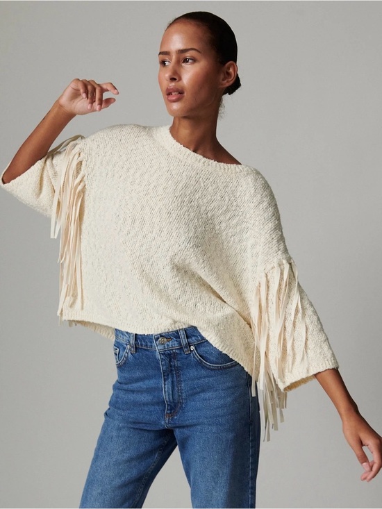 Day Birger Et Mikkelsen Sweaters - Day Birger Cream cotton blend Fringe Knit Sweater Women's Relaxed Pullover S